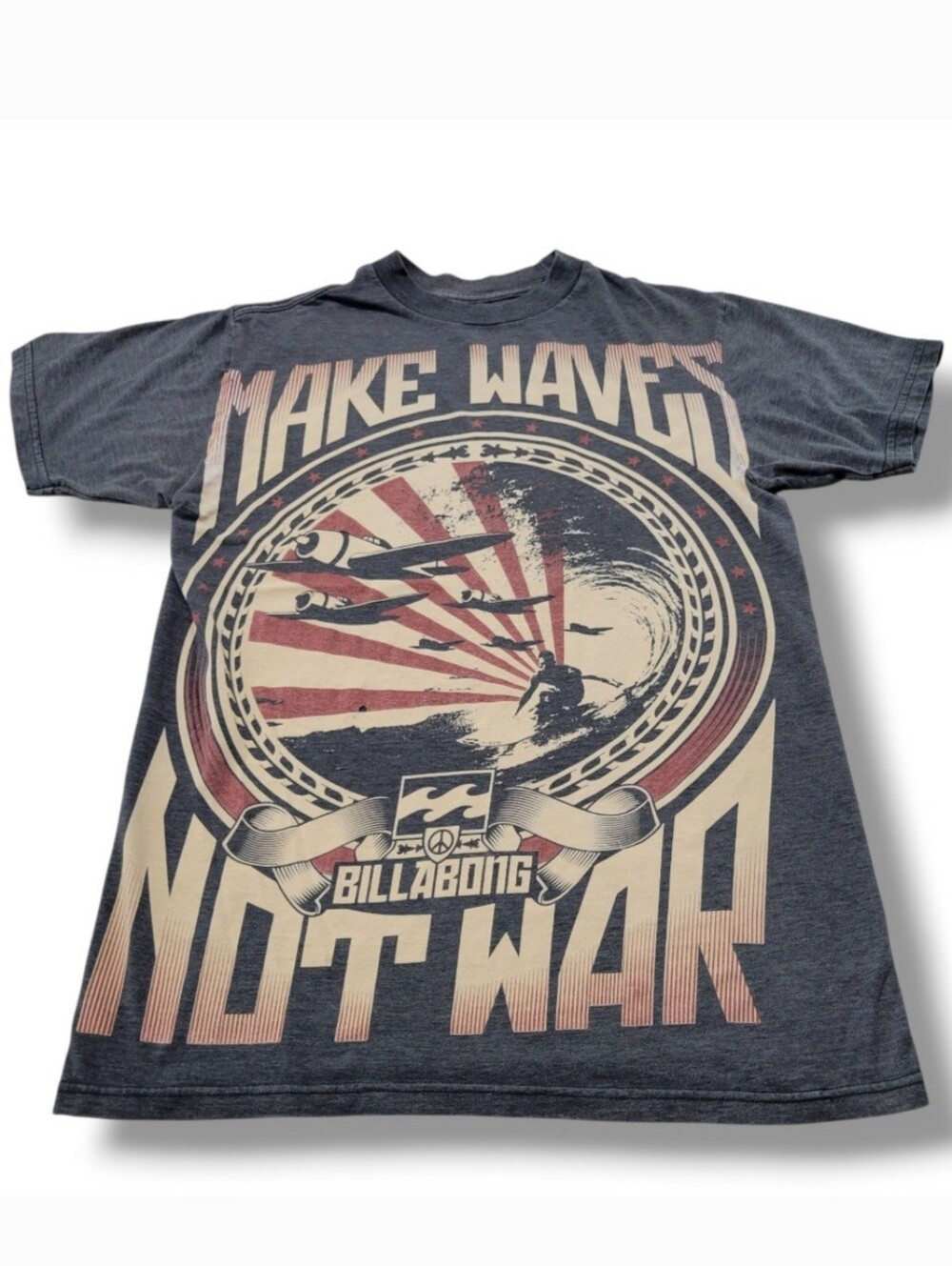 Billabong Shirt Size Small Billabong Graphic Tee "Make Waves Not War" Tiny Hole